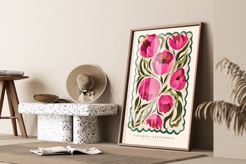Summer Peony Art Print | Colourful Hand Drawn Floral Wall Art
