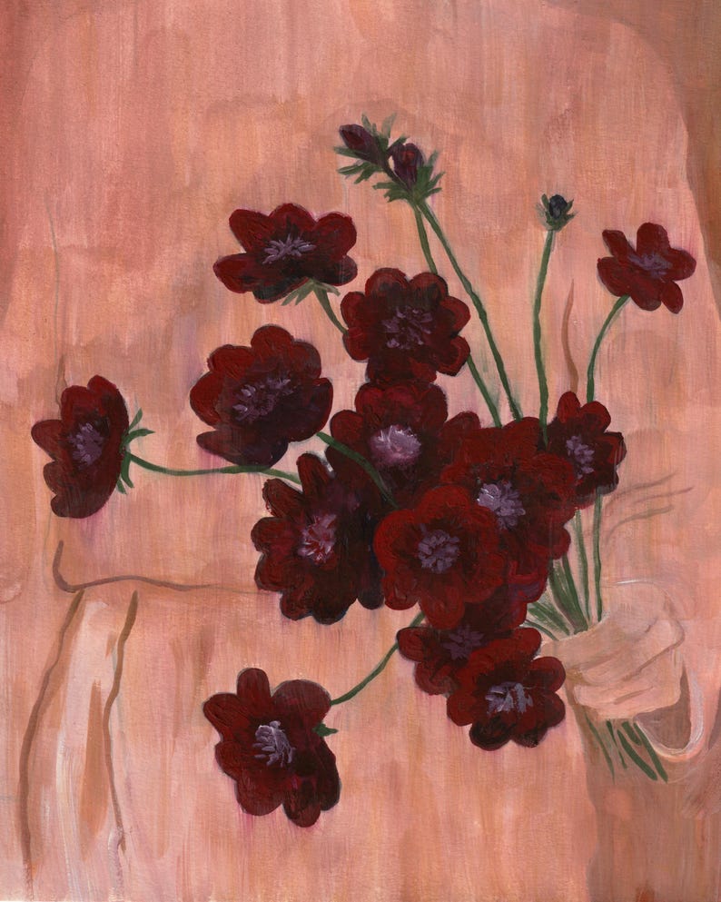 Chocolate Cosmos Watercolor Print | Moody Floral Wall Art | Archival Fine Art Print