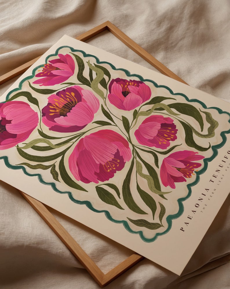 Summer Peony Art Print | Colourful Hand Drawn Floral Wall Art