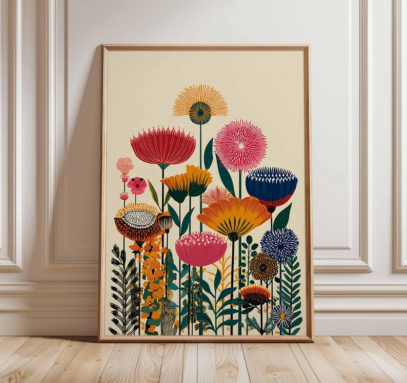 Colorful Botanical Wall Art Print, Modern Floral Poster, Vibrant Flower Artwork for Living Room or Bedroom Decor
