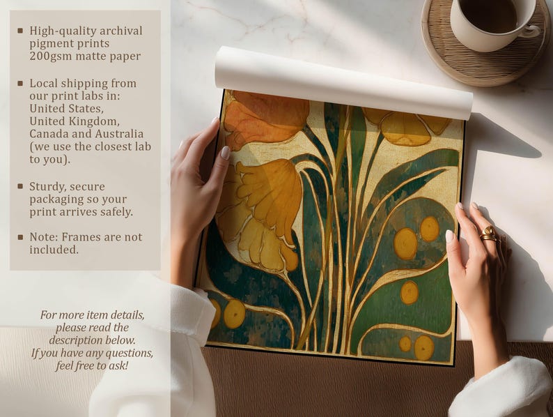 Retro Botanical Wall Art Mustard Yellow Flower Poster Mid-Century Modern Living Room Bedroom Decor