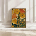 Retro Botanical Wall Art Mustard Yellow Flower Poster Mid-Century Modern Living Room Bedroom Decor