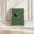 Japandi Black Cat in Waves Art Print Vintage Japanese Poster Serene Minimal Wall Decor