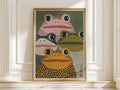 Modern Japanese Frog Art Print Retro Colorful Frogs Poster Quirky Green Orange Japandi Wall Art