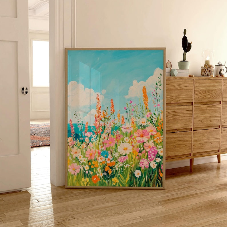 Vintage Wildflower Painting | Floral Artful Art | Colorful Wildflower Meadow Wall Art | Floral Landscape Print | Spring Garden Flower Poster