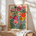 Colorful Floral Scandinavian Folk Art Print, Retro Botanical Poster, Maximalist Garden Artwork