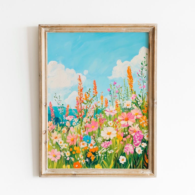 Vintage Wildflower Painting | Floral Artful Art | Colorful Wildflower Meadow Wall Art | Floral Landscape Print | Spring Garden Flower Poster