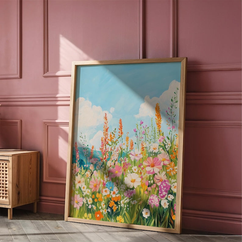 Vintage Wildflower Painting | Floral Artful Art | Colorful Wildflower Meadow Wall Art | Floral Landscape Print | Spring Garden Flower Poster