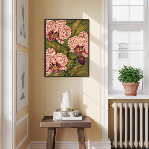 Botanical Orchid Print, Vintage Art Nouveau Floral Wall Art, Pink Magenta Decor