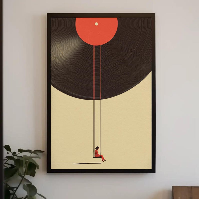 Vinyl Record Art Print – Minimalist Music Wall Art, Bold Graphic Poster