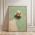 Funny Goose Wall Art Print, Whimsical Animal Reading Book Nook Poster, Cottagecore Goose in Glasses Illustration, Bookish Bookshelf Decor
