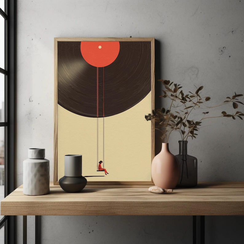 Vinyl Record Art Print – Minimalist Music Wall Art, Bold Graphic Poster