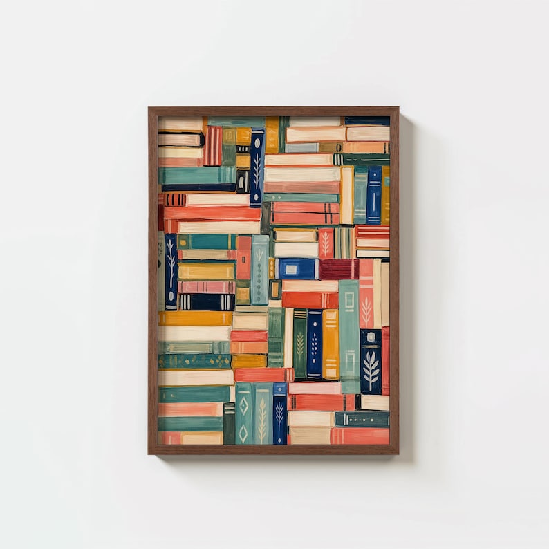 Vintage Library Books Art Print, Book Lover Wall Art, Reading Poster, Bookish Reading Nook Art, Retro Library Decor, Book Painting, A-214
