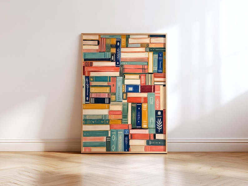 Vintage Library Books Art Print, Book Lover Wall Art, Reading Poster, Bookish Reading Nook Art, Retro Library Decor, Book Painting, A-214