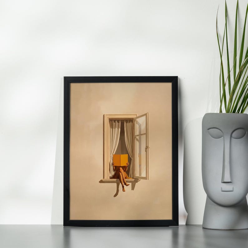 Woman Reading Print, Window Seat Book Poster, Minimalist Wall Art