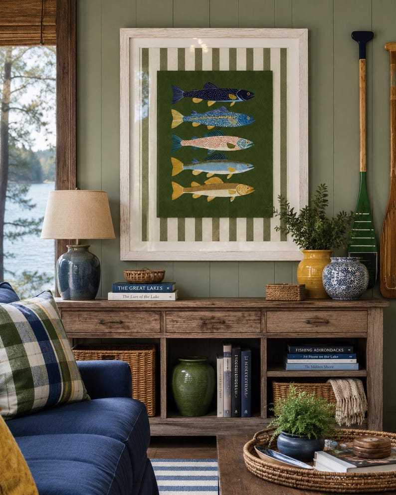 Lake House Fish Wall Art Print, Colorful Trout Poster, Fishing Cabin Decor, Lake Cabin Wall Art, Cottage Fish Print, Nautical Wall Decor