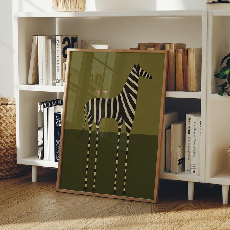 Abstract Zebra Wall Art, Martini Glasses Poster, Minimalist Dopamine Decor