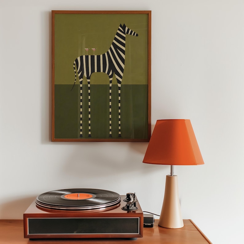 Abstract Zebra Wall Art, Martini Glasses Poster, Minimalist Dopamine Decor