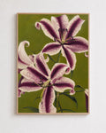 Purple plum and green Lily art print floral Wall Art, Abstract flower Art, lilies poster Funky Art Print, Trendy poster, Botanical Print