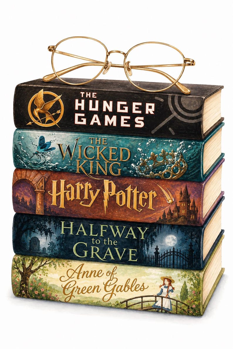 Custom Book Stack Print | Personalized Favorite Books Wall Art Poster