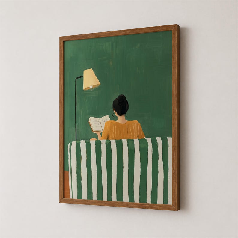 Emerald Green Woman Reading Wall Art Female Abstract Print Book Lover Wall Art Trendy Reading Poster Contemporary Art Modern Decor Printable