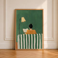 Emerald Green Woman Reading Wall Art Female Abstract Print Book Lover Wall Art Trendy Reading Poster Contemporary Art Modern Decor Printable