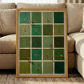 Vintage Moody Green Grid Swimmers Print – Dark Pool Wall Art, Retro Summer Poster, Abstract Aerial Ocean Painting, Coastal Oil Painting